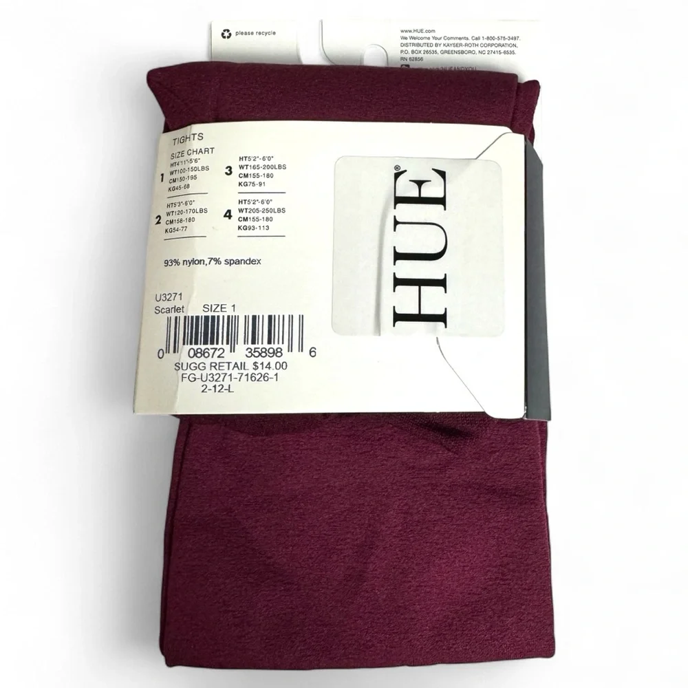 HUE Ultimate Opaque‎ Control Top Tights Womens Size 1 Scarlet Red